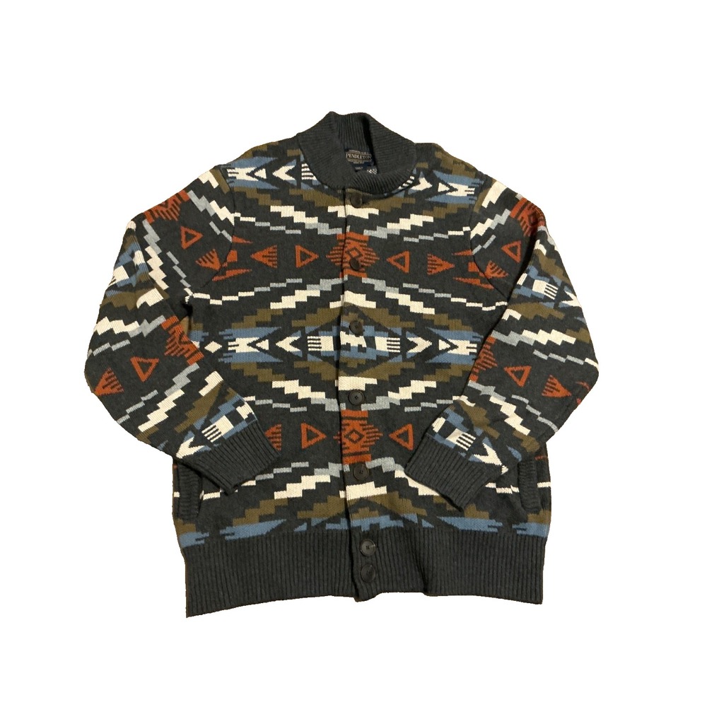 Pendleton Men's Medium Gray Geometric Knit Button Front Preppy Cardigan
